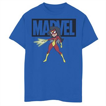 Boys 8-20 Marvel Spider-Woman Chibi Action Pose Logo Outline Graphic Tee