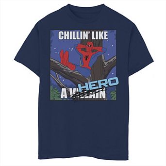 Boys 8-20 Marvel Spider-Man Chillin' Like A Hero Cross Out Portrait Graphic Tee