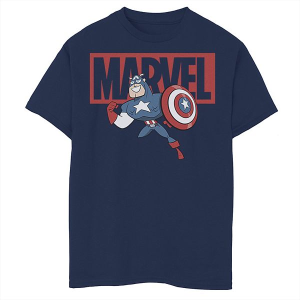 Boys 8-20 Marvel Captain America Chibi Action Pose Logo Outline Graphic Tee