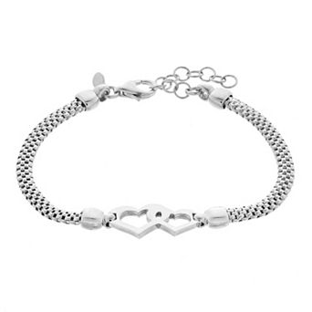 Sterling Silver Double Heart Mesh Bracelet