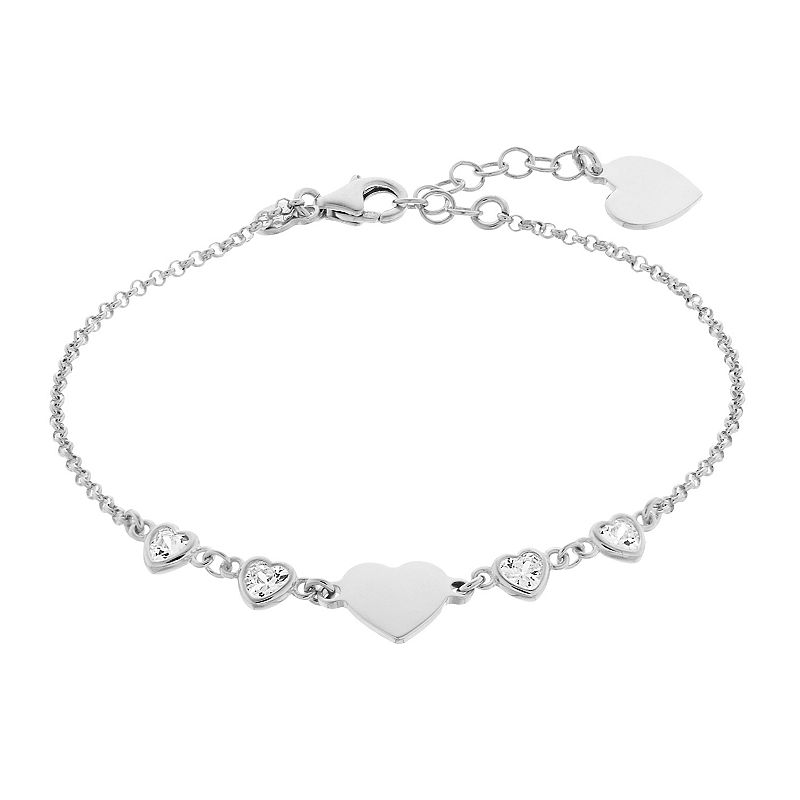 Sterling Silver Heart Bracelet, Womens, Size: 7-8 ADJ