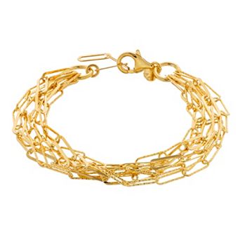 Gold Tone Sterling Silver Oval Link Multi Strand Bracelet