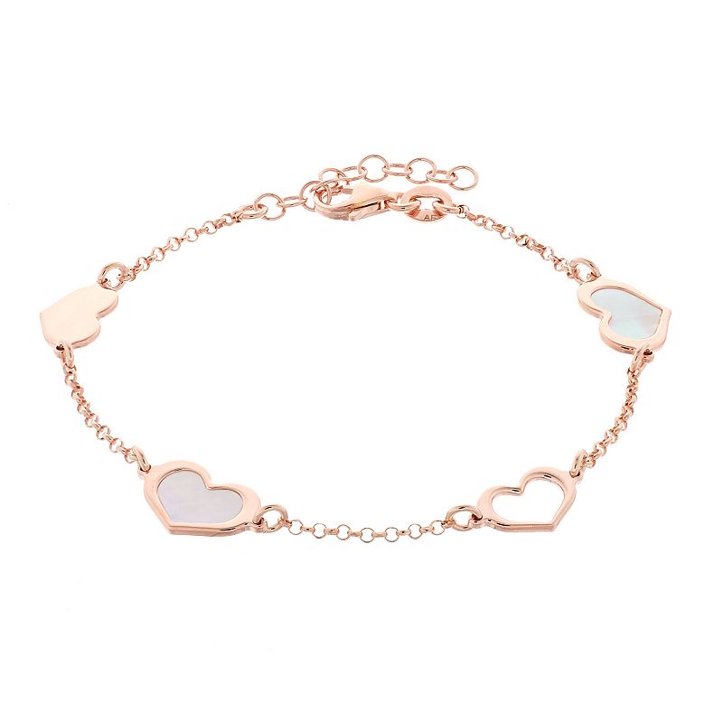 Rose Gold Tone Sterling Silver Mother-of-Pearl Heart Bracelet, Womens, Si