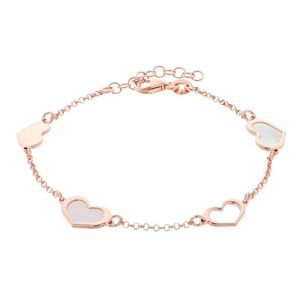Rose Gold Tone Sterling Silver Mother-of-Pearl Heart Bracelet
