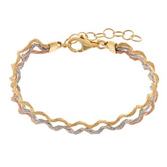 Tri-Tone Sterling Silver Mesh Multistrand Twist Bracelet