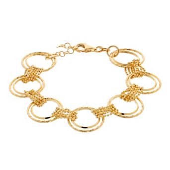 Gold Tone Sterling Silver Textured Circle Bracelet