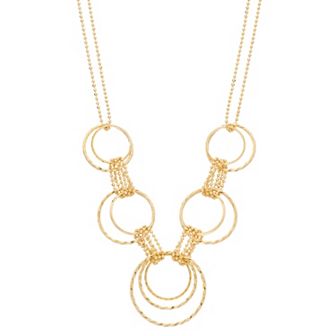 Gold Tone Sterling Silver Circle Link Multistrand Necklace