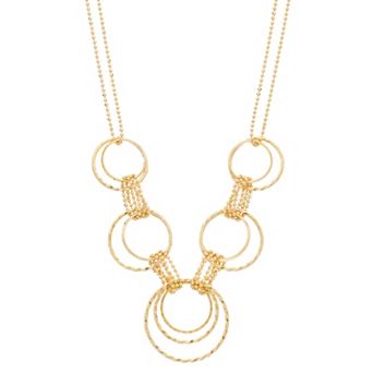 Gold Tone Sterling Silver Circle Link Multistrand Necklace
