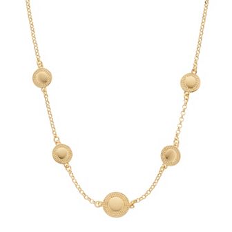 Gold Tone Sterling Silver Disc Station Necklace