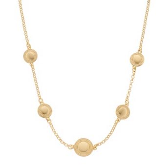 Gold Tone Sterling Silver Disc Station Necklace