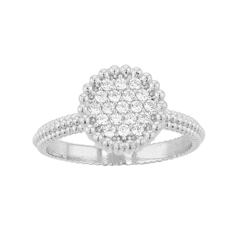 Sterling Silver Cubic Zirconia Textured Ring, Womens, Size: 7, White