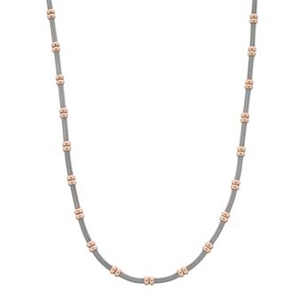 Two Tone Sterling Silver Beaded Station Necklace