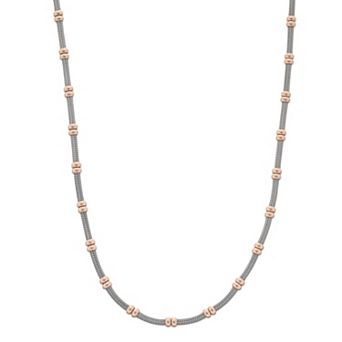 Two Tone Sterling Silver Beaded Station Necklace