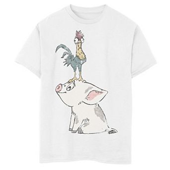 Disney's Moana Boys 8-20 Hei Hei On Top Of Pigs Head Graphic Tee