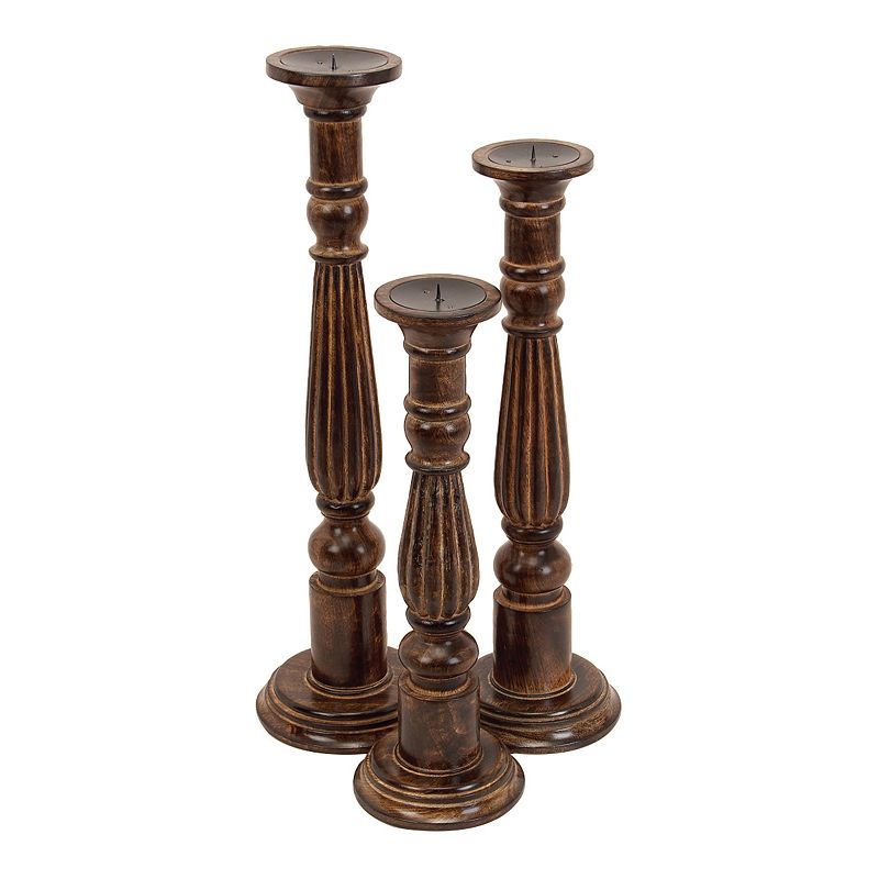 Stella & Eve Traditional Style Turned Column Wood Candlesticks 3-pc. Set, B