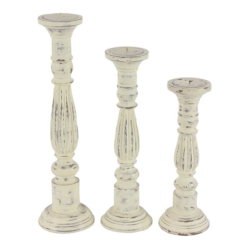 Stella & Eve Traditional Style TUrned Column White Wood Candlesticks 3-pc. 