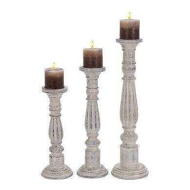 Stella & Eve Traditional Style TUrned Column White Wood Candlesticks 3-pc. Set