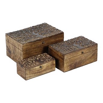 Stella & Eve Rustic Tree Carved Decorative Box Table Decor 3 pc Set