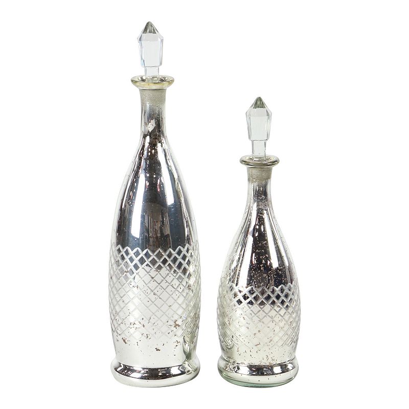 Stella & Eve Traditional Silver Glass Bottles with Clear Stoppers, Grey, La
