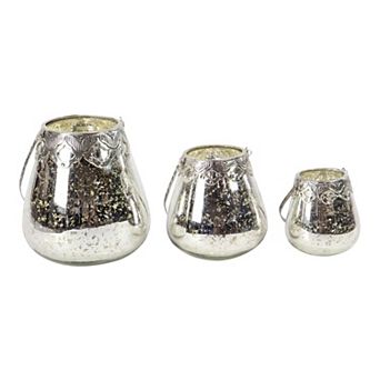 Stella & Eve Modern Silver Glass & Iron Candle Holders 3 pc Set