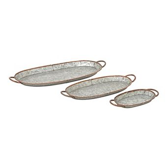 Stella & Eve Farmhouse Oval Galvanized Decorative Tray Table Decor 3 pc Set