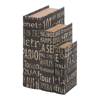 Stella & Eve Traditional Wood & Leather Paris Book Boxes 3 pc Set