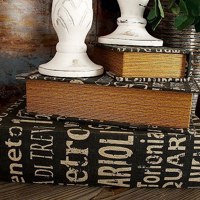 Stella & Eve Traditional Wood & Leather Paris Book Boxes 3-pc. Set