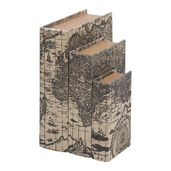 Stella & Eve Coastal Wood & Leather Map Book Box 3 pc Set