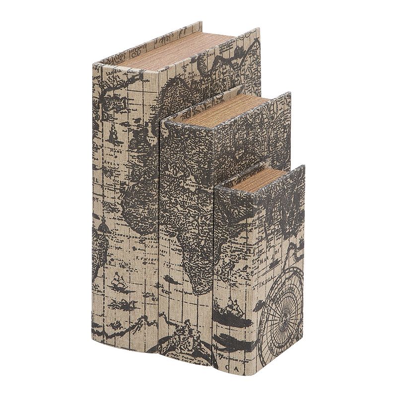 Stella & Eve Coastal Wood & Leather Map Book Box 3-pc. Set, Multicolor, Med