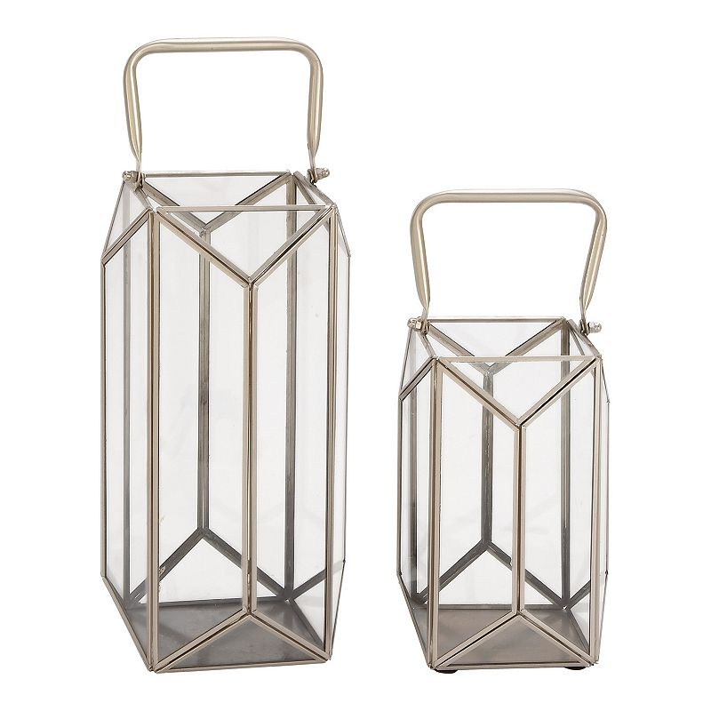 Stella & Eve Modern Trapezoidal Iron & Glass Lanterns 2-pc. Set, Grey, Medi