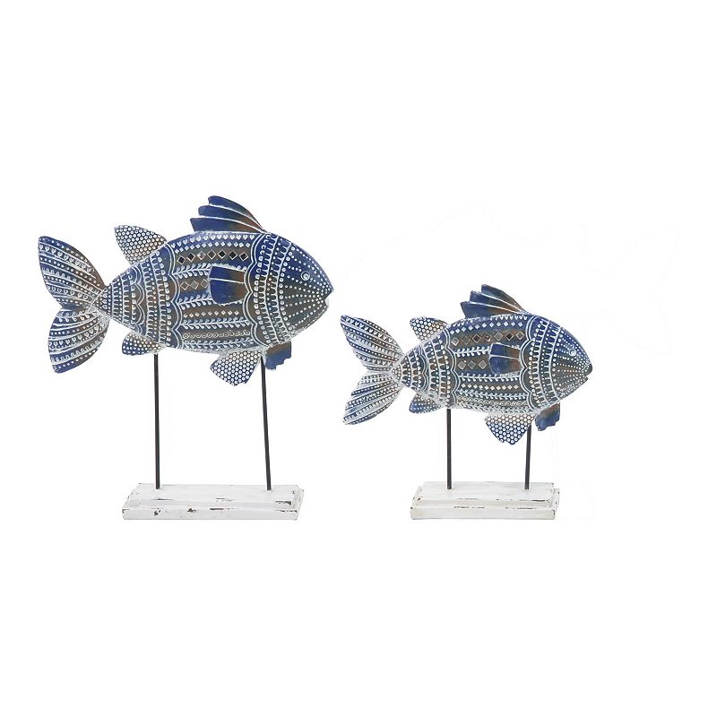 Stella & Eve Coastal Buff Fish Sculpture Table Decor 2-piece Set, Blue, Med