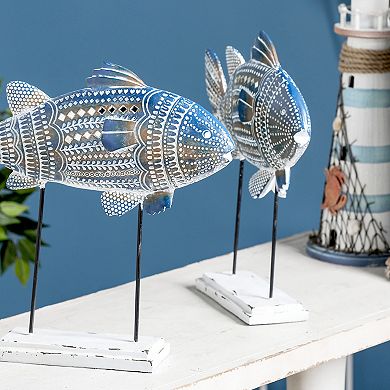 Stella & Eve Coastal Buff Fish Sculpture Table Decor 2-piece Set