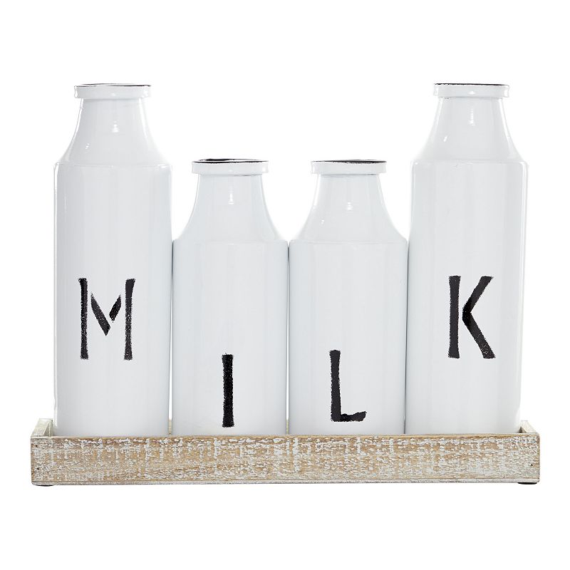 Stella & Eve Farmhouse Milk Bottle Decorative Table Decor, White, Medium