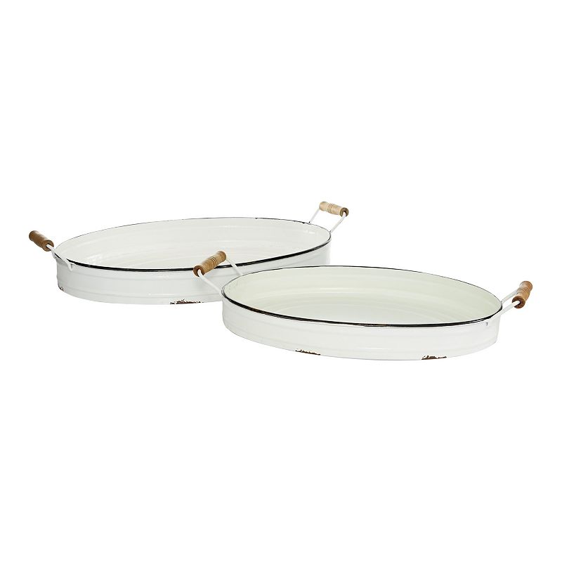 Stella & Eve Traditional Round Iron Trays with Handles 2-pc. Set, White, Sm