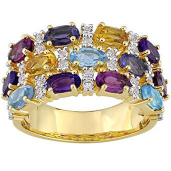 Stella Grace 18k Gold Over Silver Multi-Gemstone Triple Row Ring