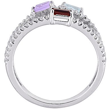 Stella Grace Sterling Silver Multi-Gemstone Split-Shank Ring