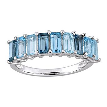 Stella Grace Sterling Silver Multi-Blue Topaz Baguette Ring