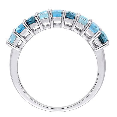 Stella Grace Sterling Silver Multi-Blue Topaz Baguette Ring