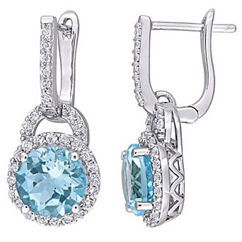 Stella Grace Sterling Silver Blue & White Topaz Halo Drop Earrings