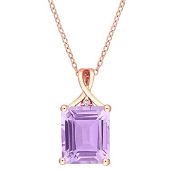 Stella Grace 18k Rose Gold Over Silver Rose de France Amethyst & White Topaz Pendant Necklace