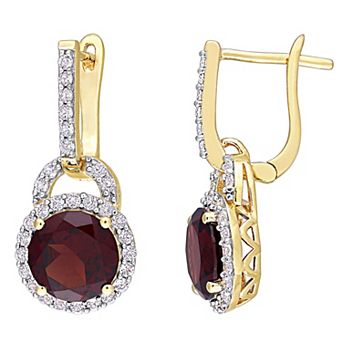 Stella Grace 18k Gold Over Silver Garnet & White Topaz Halo Drop Earrings