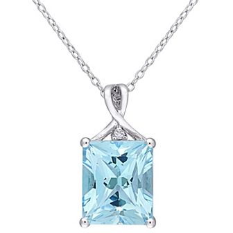 Stella Grace Sterling Silver Blue & White Topaz Pendant Necklace
