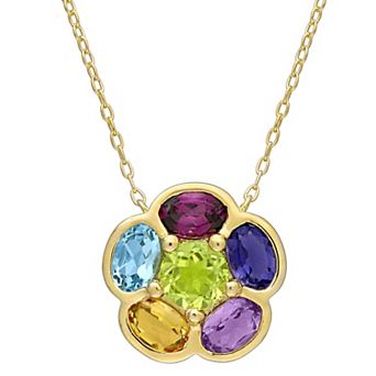Stella Grace 18k Gold Over Silver Multi-Gemstone Floral Pendant Necklace