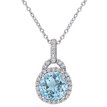 Stella Grace Sterling Silver White & Blue Topaz Drop Pendant Necklace