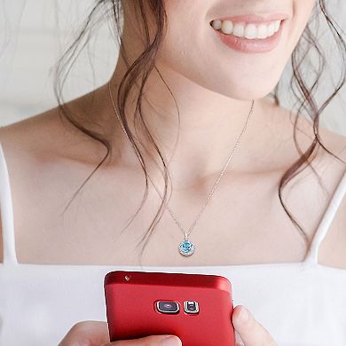 Stella Grace Sterling Silver White & Blue Topaz Drop Pendant Necklace