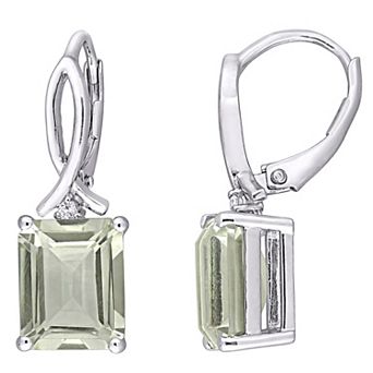 Stella Grace Sterling Silver Green Quartz & White Topaz Leverback Earrings