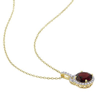 Stella Grace 18k Gold Over Silver Garnet & White Topaz Drop Pendant Necklace