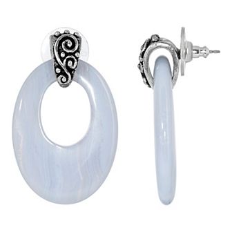 1928 Pewter Stone Oval Doorknocker Drop Earrings