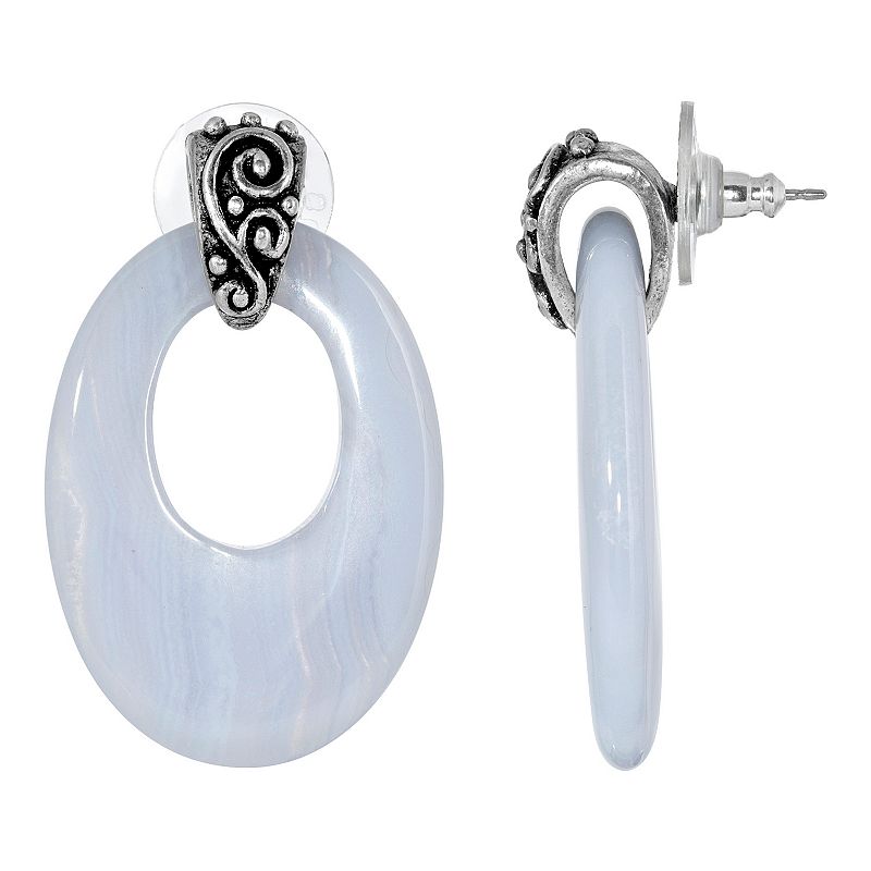 18903131 1928 Pewter Stone Oval Doorknocker Drop Earrings,  sku 18903131