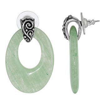 1928 Pewter Stone Oval Doorknocker Drop Earrings